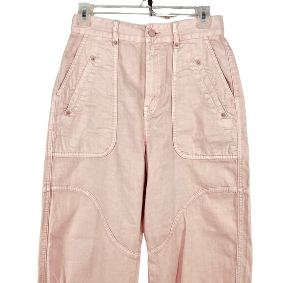 Zimmermann Linen Blend Pants Jeans Rose Pink Sz 0 High Rise Crop Cinched Cuff - Picture 5 of 15
